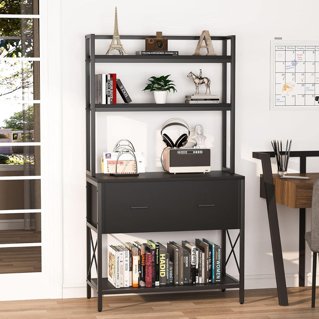 Black Tall Bookcase with File Cabinet T48950