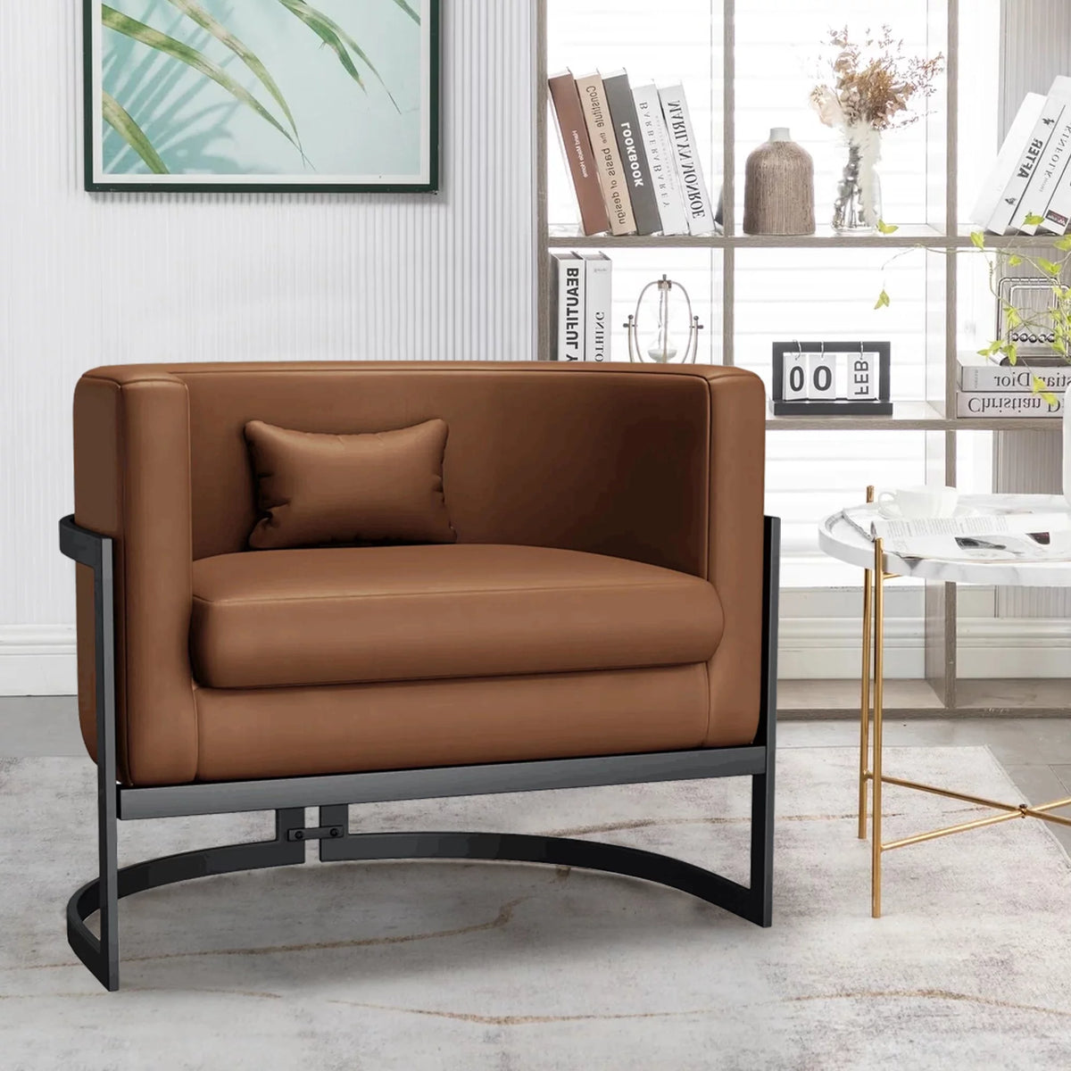 Brown Upholstered Barrel Accent Chair B207