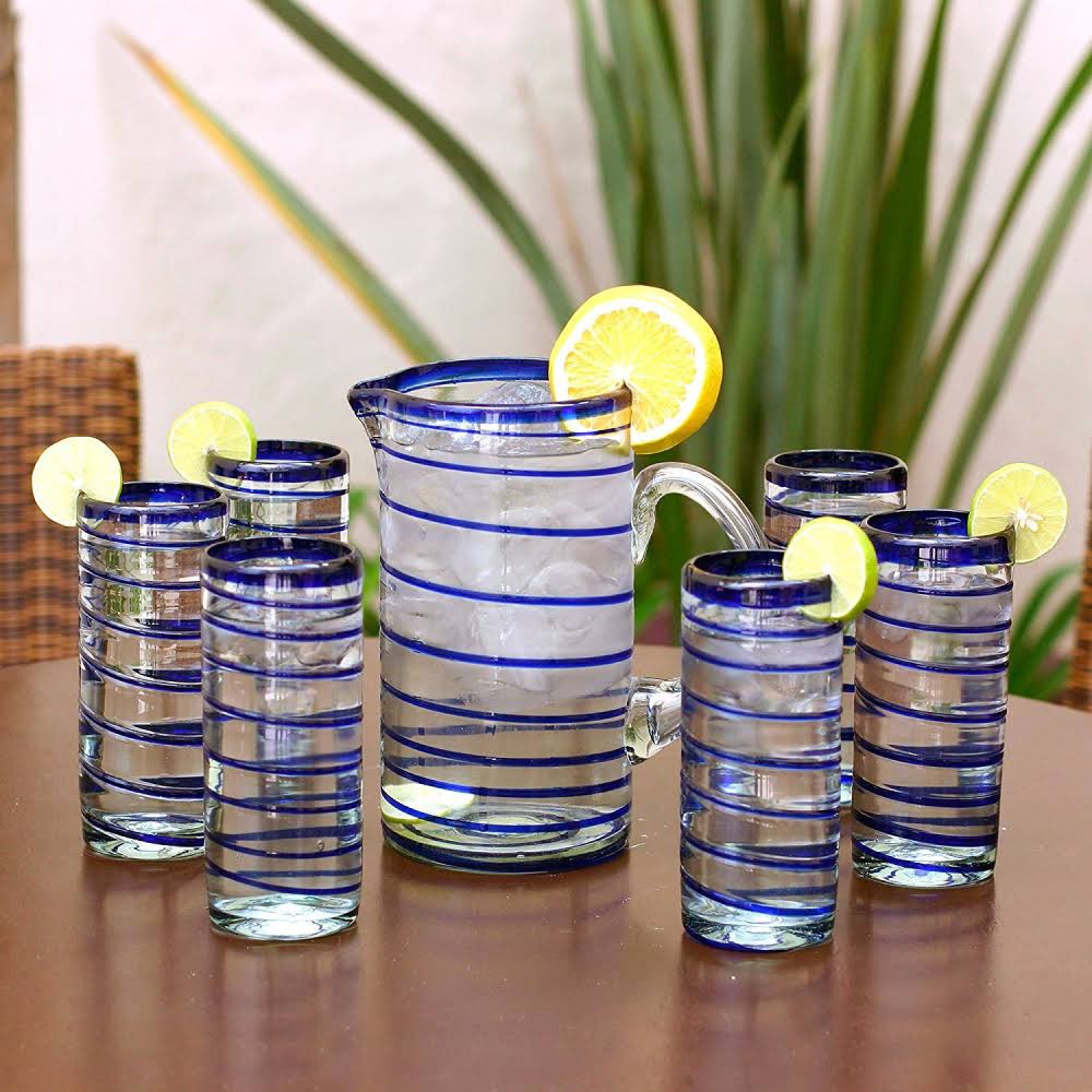 Cobalt Spiral Highball Glasses Set of 6 Q3614