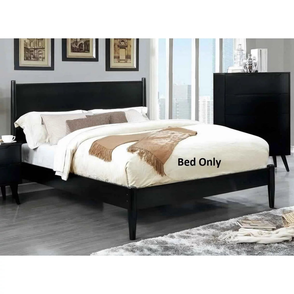 Black Wood Eastern King Size Bed with Panel Headboard L4770