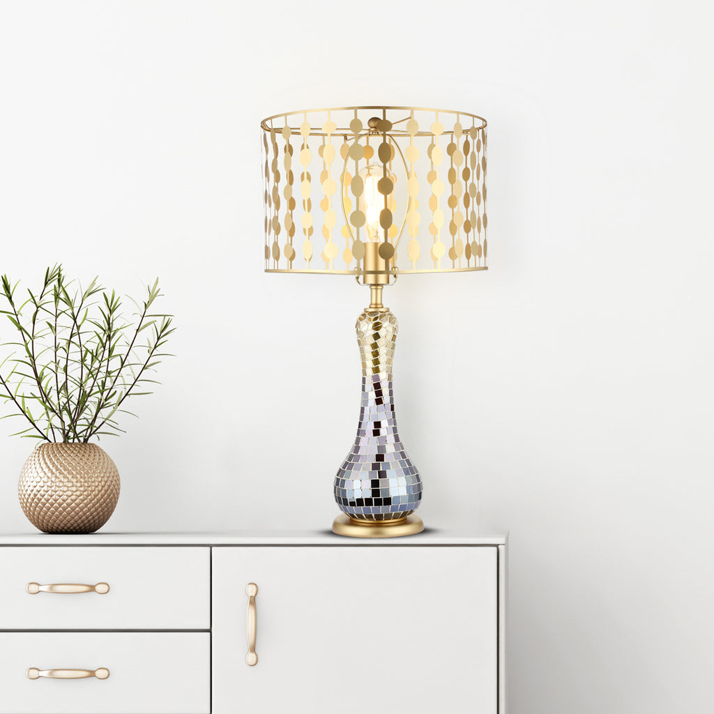 Silver and Gold Mirror Mosaic Table Lamp W22582