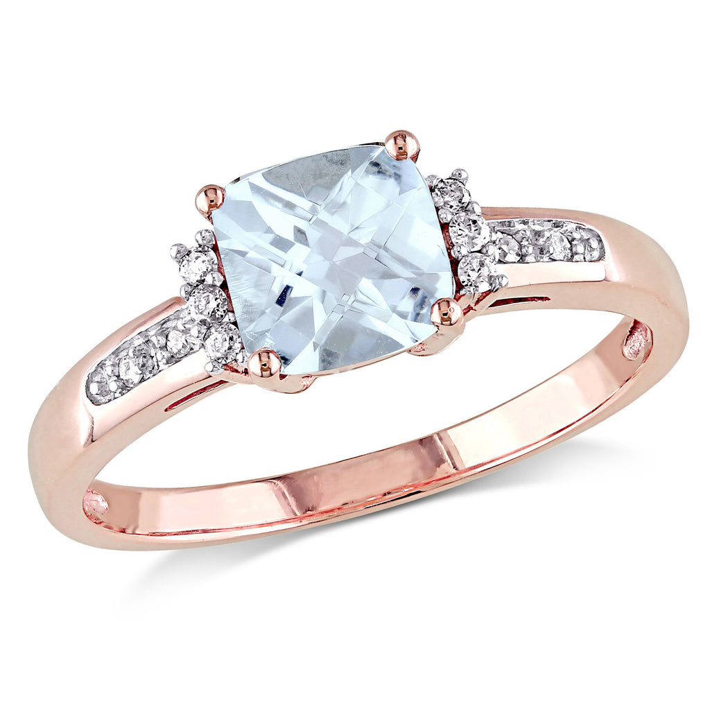 10kt Rose Gold Aquamarine and Diamond Accent Cocktail Ring O653