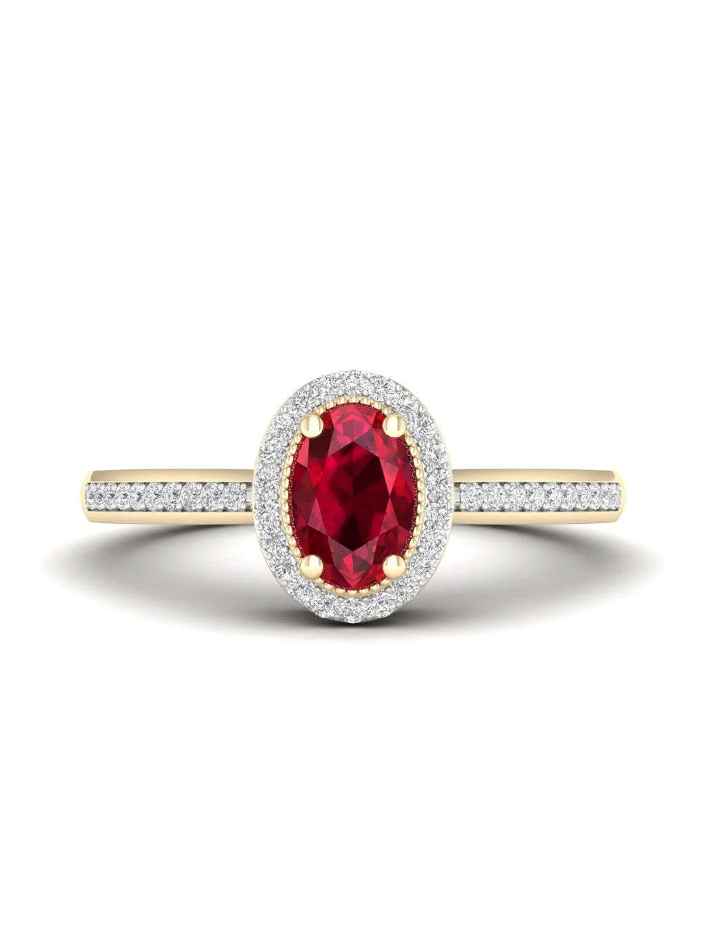 10K Yellow Gold Oval Cut Ruby Diamond Halo Ring Y203120