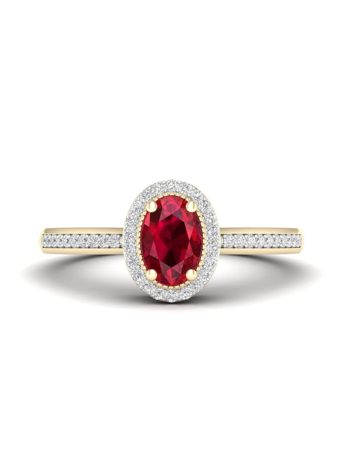 10K Yellow Gold Oval Cut Ruby Diamond Halo Ring Y203120