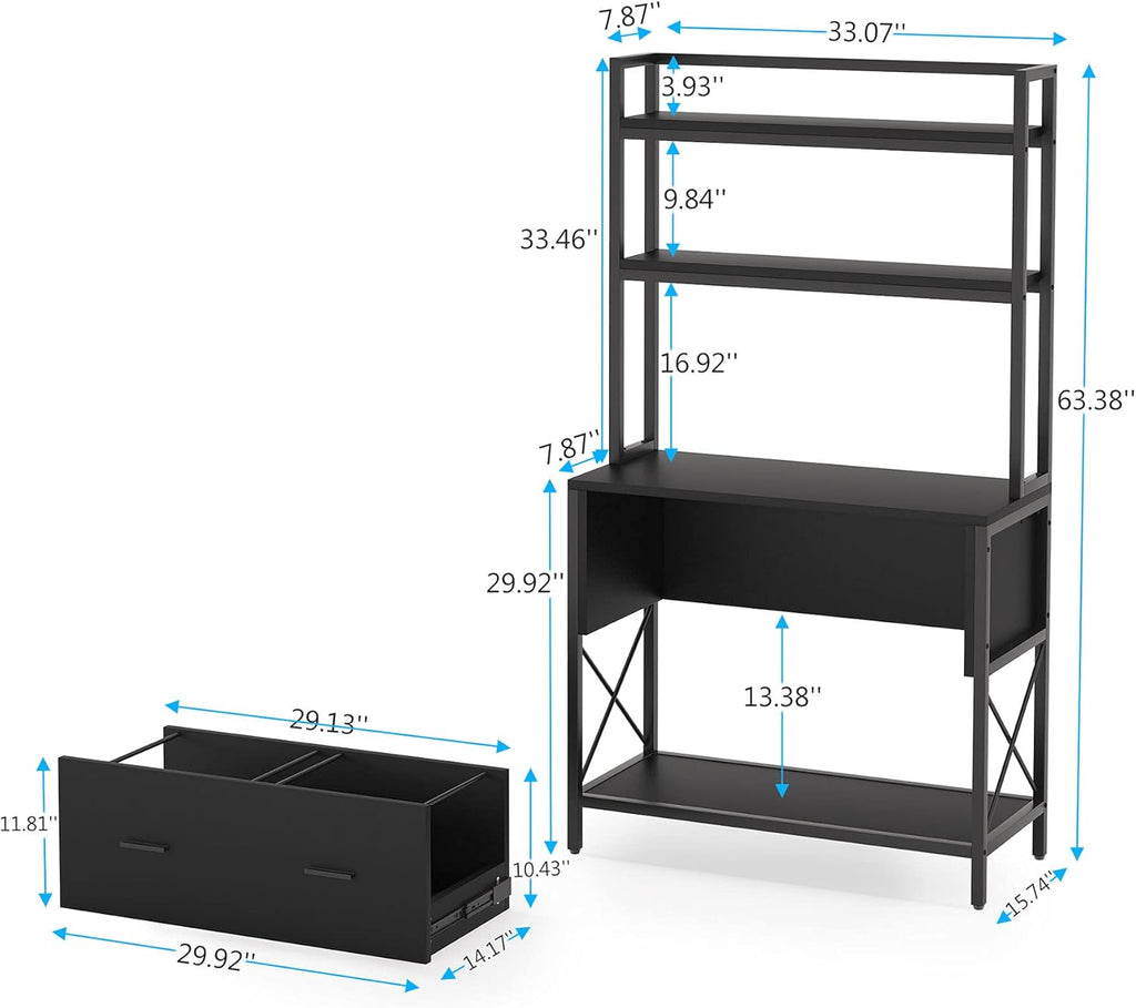 Black Tall Bookcase with File Cabinet T48950