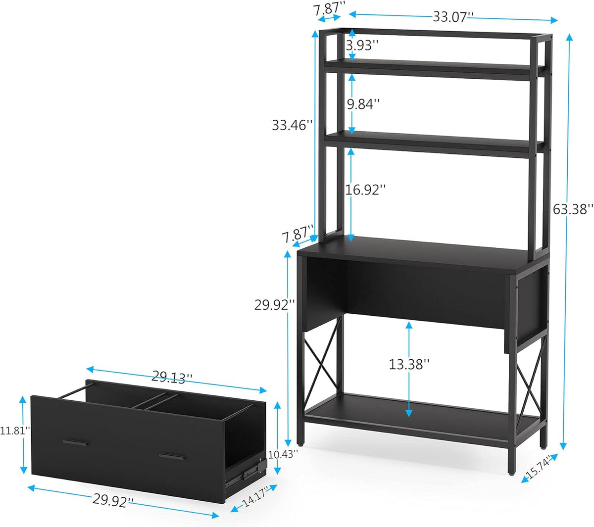 Black Tall Bookcase with File Cabinet T48950