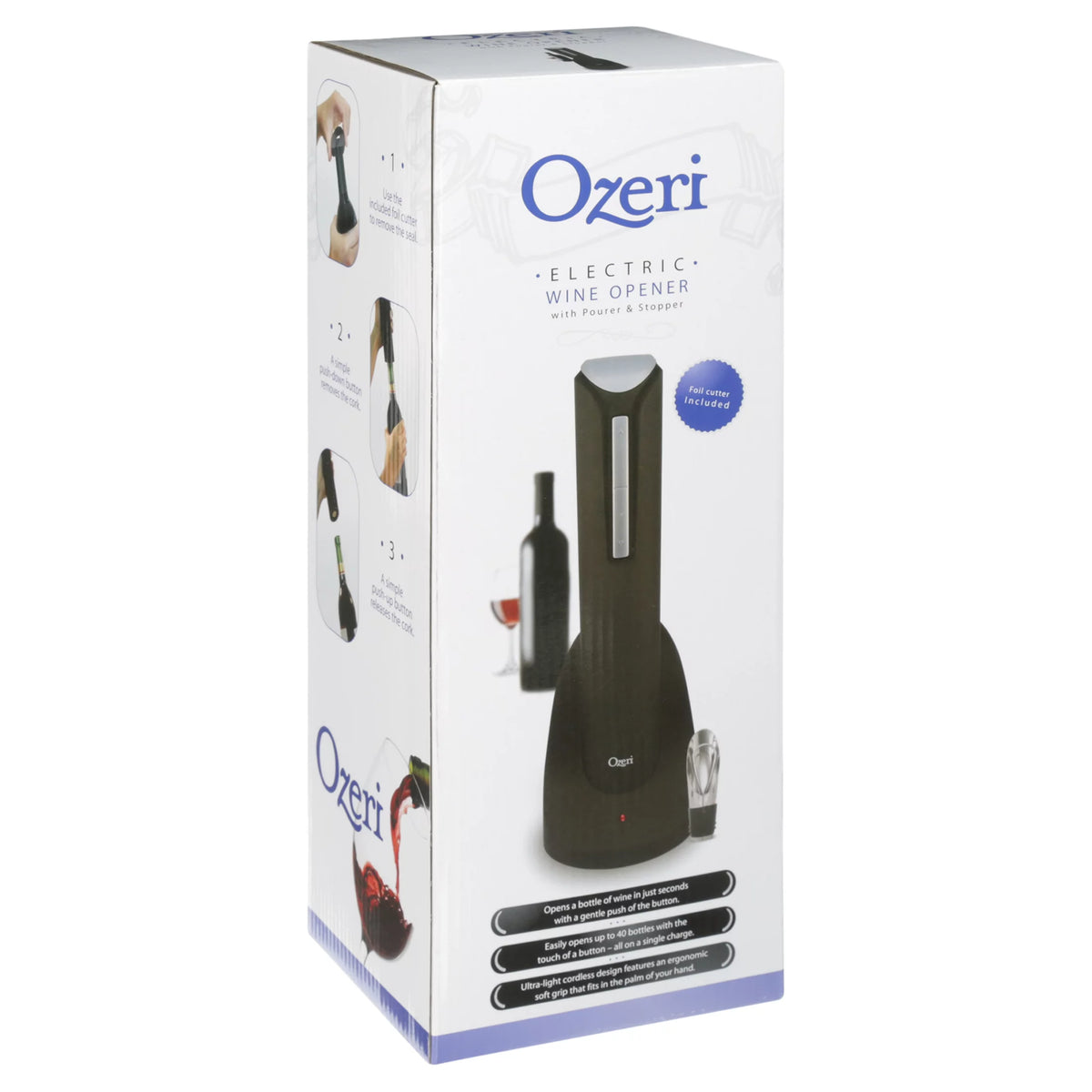 Electric Wine Bottle Opener with Wine Pourer, Stopper, Foil Cutter and Recharging Stand N8801