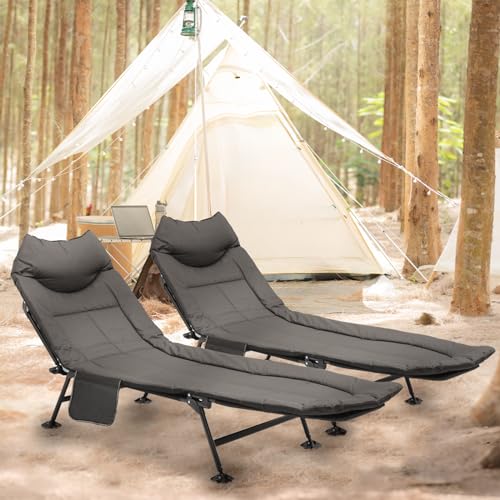 Black Set of 2 Adjustable Reclining Camping Bed with Carry Bag L63107
