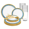 60 Settings White Blue Gold Royal Rim Plastic Wedding Value Set B411