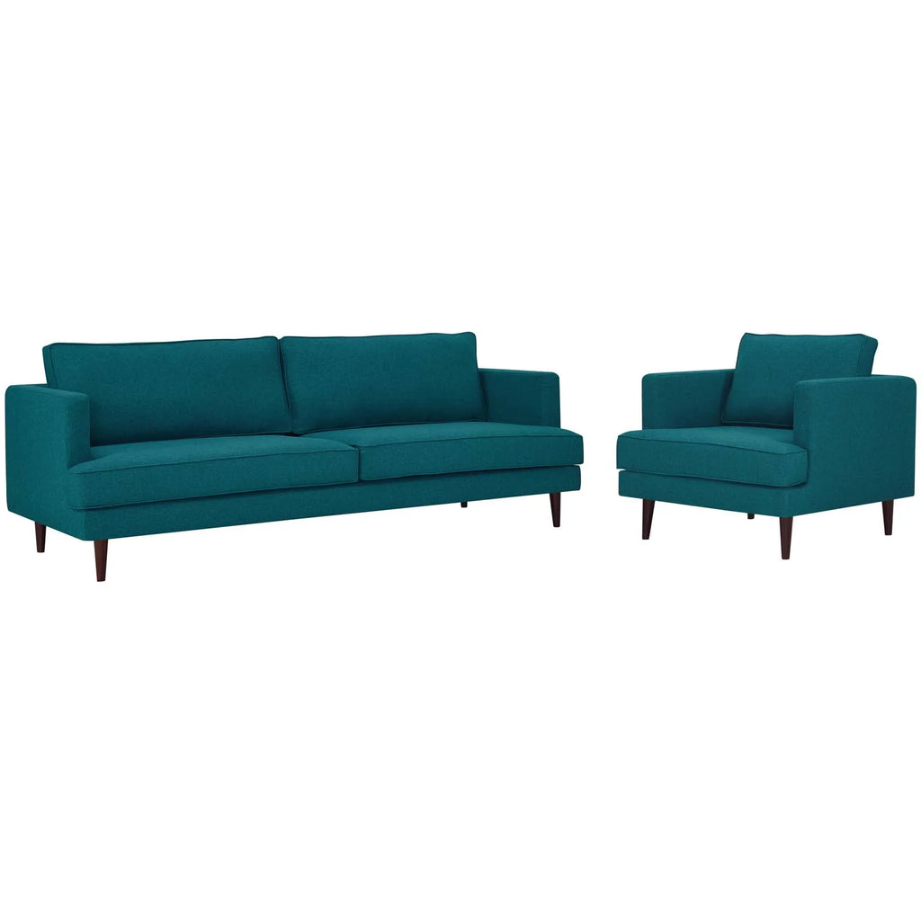 Teal Upholstered Fabric Sofa and Armchair Set Q669865