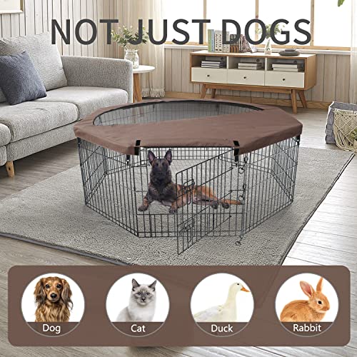 Foldable Metal Dog Playpen 8 Panels 24 Inch with Top Cover K138725
