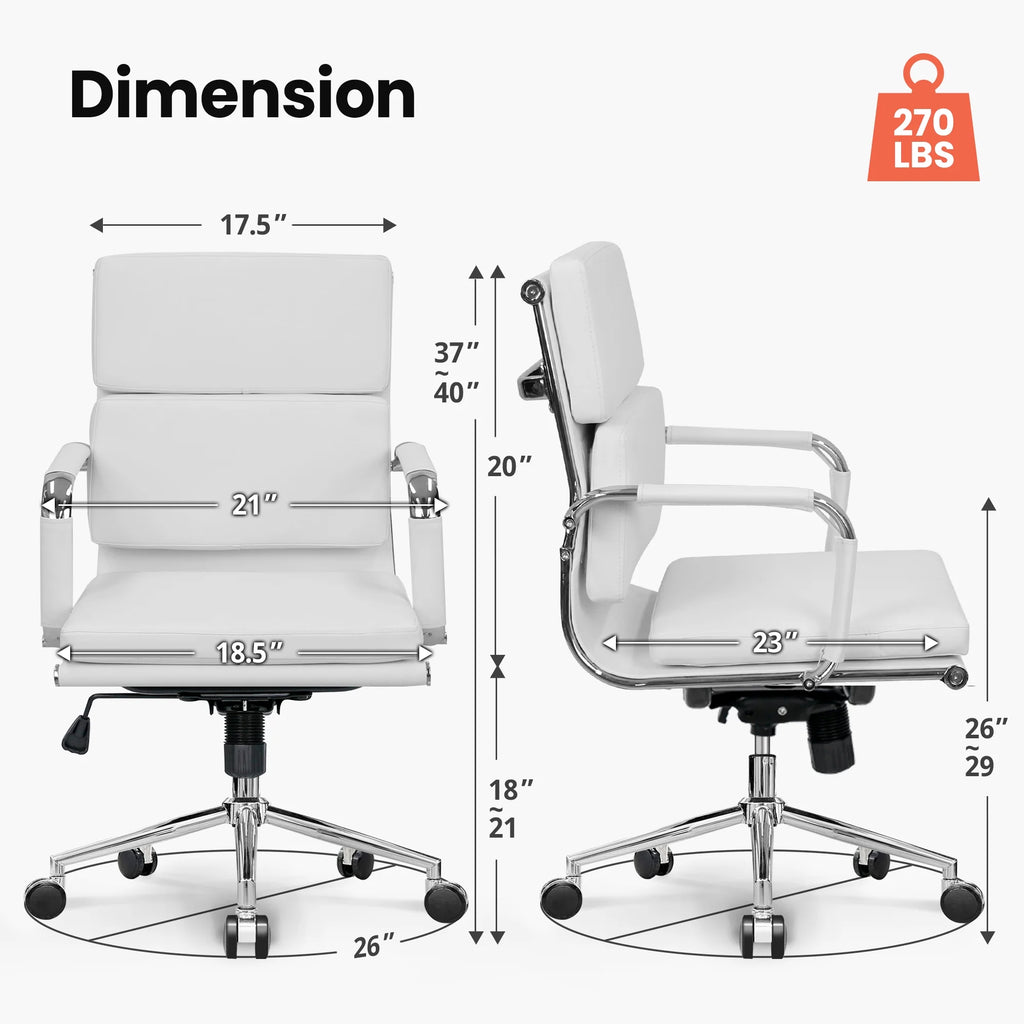 Mid Century Modern White Cushioned Office Chair M188535