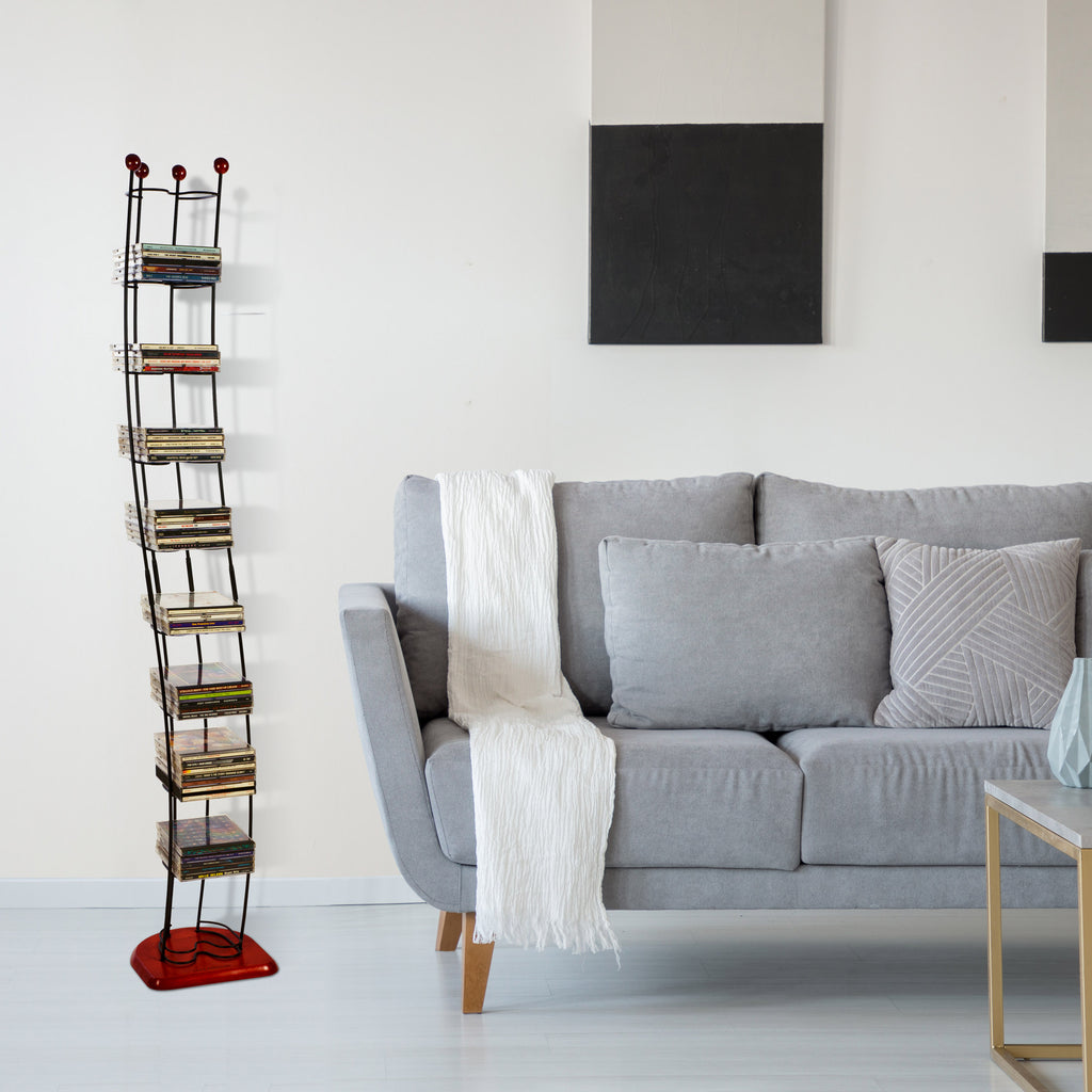 Black Steel CD Tower with Cherry Wood Base X254463