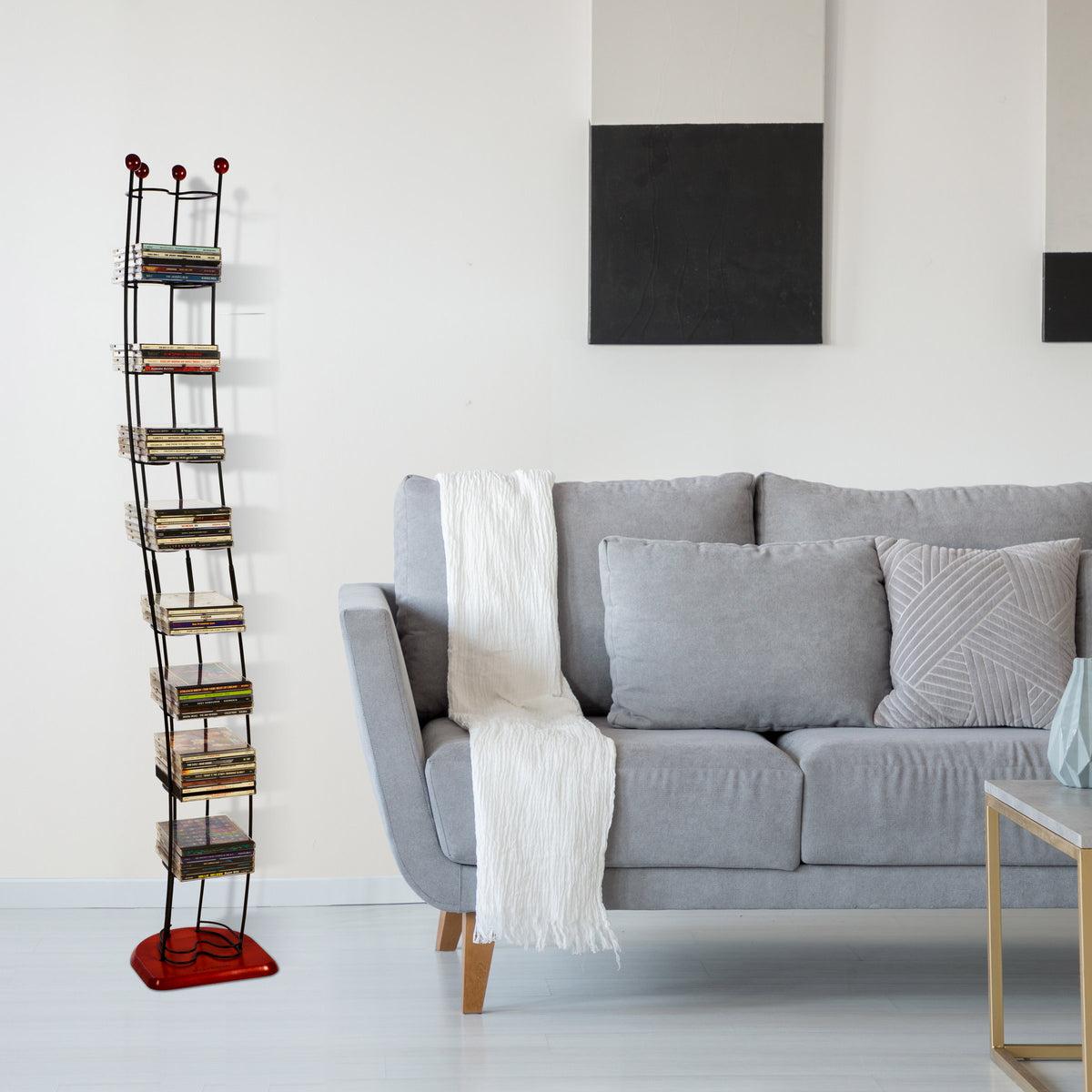 Black Steel CD Tower with Cherry Wood Base X254463