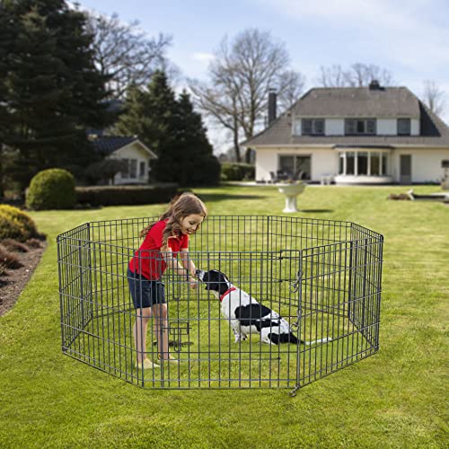 Foldable Metal Dog Playpen 8 Panels 24 Inch with Top Cover K138725