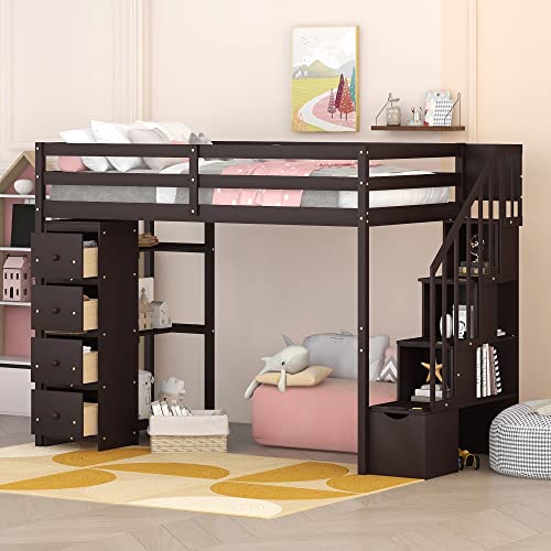 Espresso Twin Over Twin Bunk Bed with Trundle and 3 Drawers Y2727