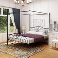 Queen Black Metal Canopy Bed Frame with Headboard & Footboard M51286
