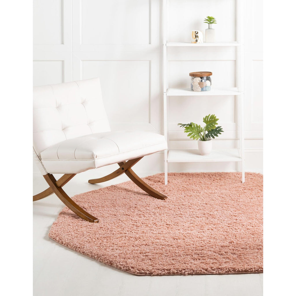Rose Pink Solid Octagon Shag Area Rug V181
