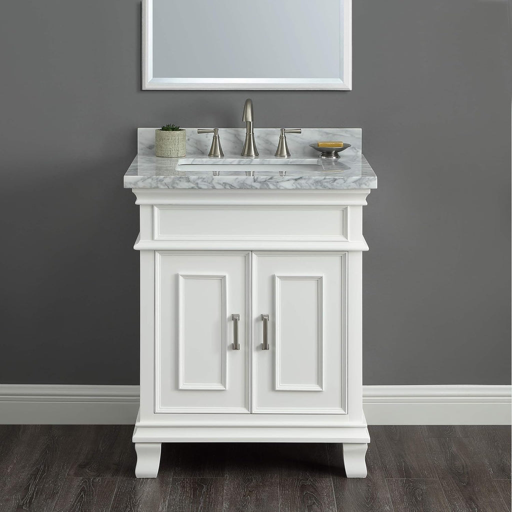 White 42 Inch Bathroom Vanity and Sink Combo with Carrara Marble Countertop F506524