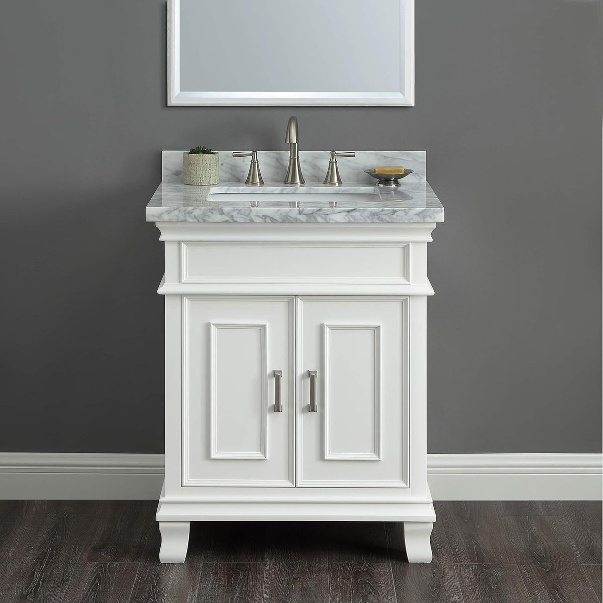 White 42 Inch Bathroom Vanity and Sink Combo with Carrara Marble Countertop F506524