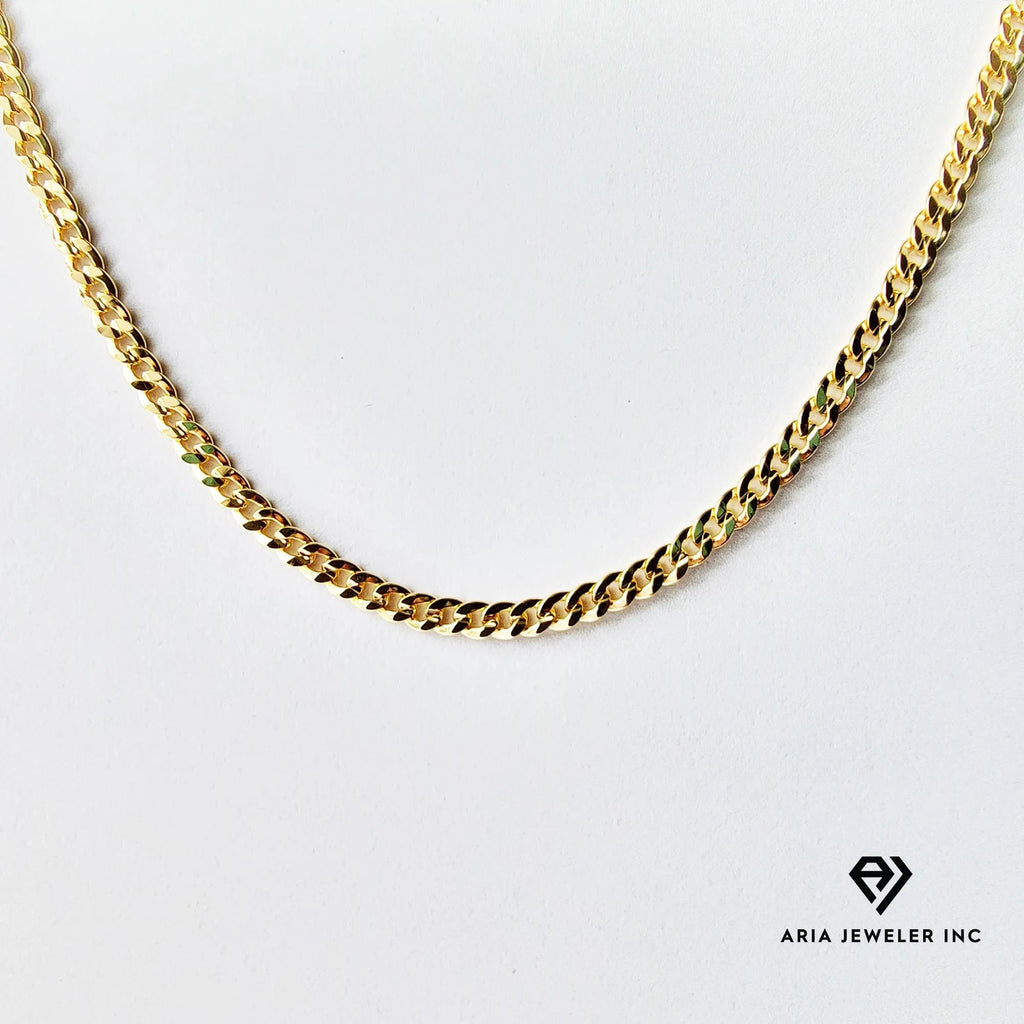 14k Bonded Gold Necklace with Rose Cross Pendant, 14K Cuban Chain Necklace G8677