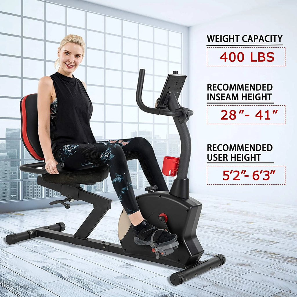 Recumbent Exercise Bike 400 lbs. Weight Capacity Magnetic Resistance U874777