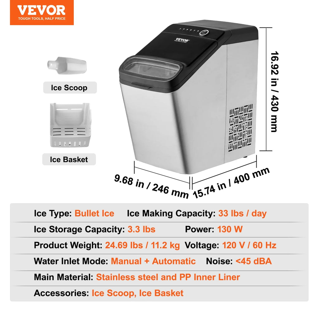 Portable Countertop Ice Maker 33lbs/24H with Scoop and Basket P719