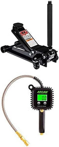 2 Ton Low Profile Quick Rise Steel Floor Jack and Digital Tire Inflator with Stainless Steel Hose M132573