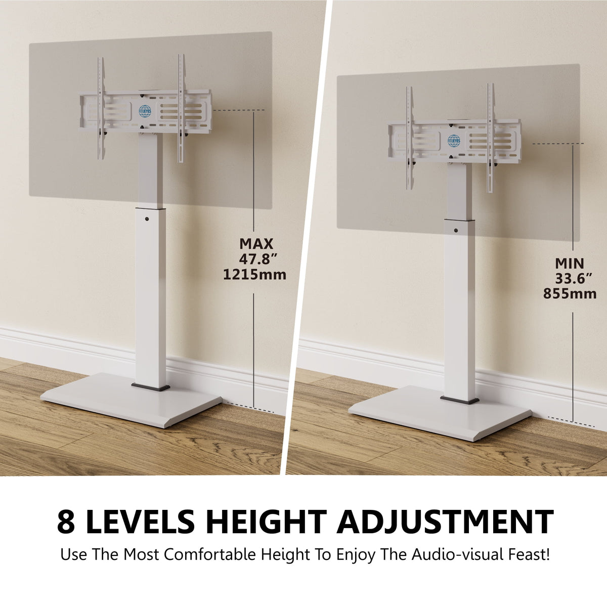 Iron Base Floor TV Stand for 32-75 Inch TVs with Adjustable Shelf, White U72043