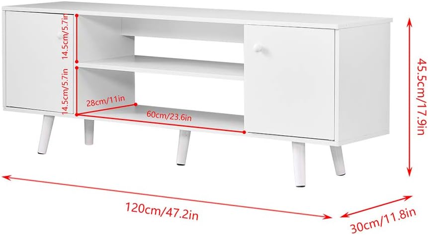 White Wood TV Stand Cabinet with 2 Doors V2417