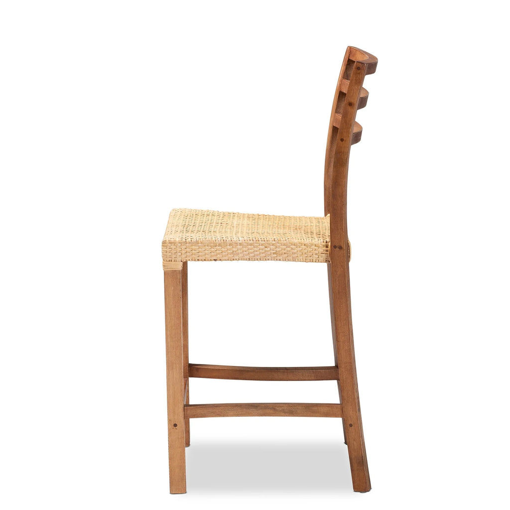 Mid-Century Wood & Natural Rattan Counter Stool D830055