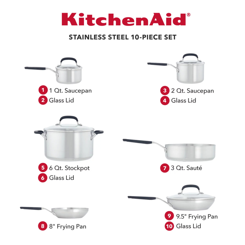 10 Pieces Brushed Stainless Steel Cookware Set F957915