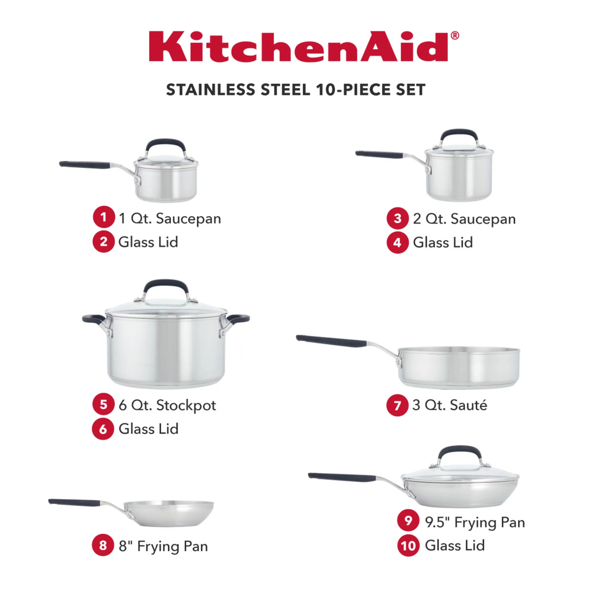 10 Pieces Brushed Stainless Steel Cookware Set F957915
