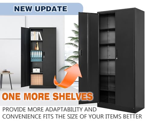 Metal Locking Cabinet with 2 Doors and 2 Adjustable Shelves W109554