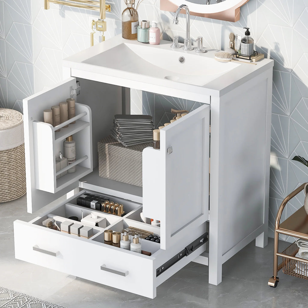 30" White Bathroom Vanity with Sink N912