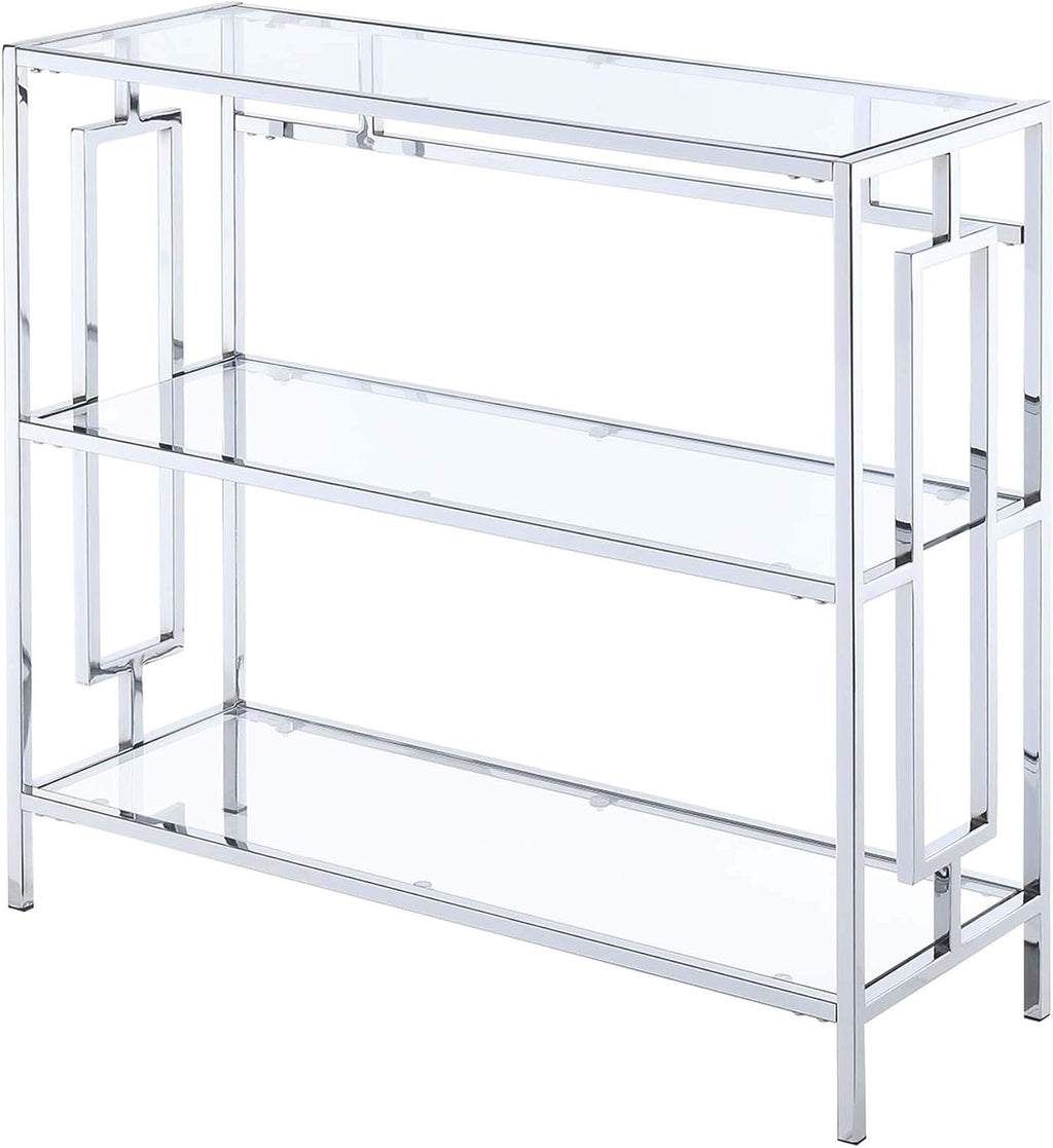 3-Tier Bookcase with Clear Glass and Chrome Frame Z748