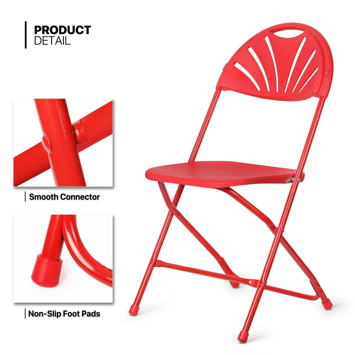 11 Pieces 8 Ft White Heavy Duty Utility Table and 10 Red Chair Set Folding Round Table with Handle D69000