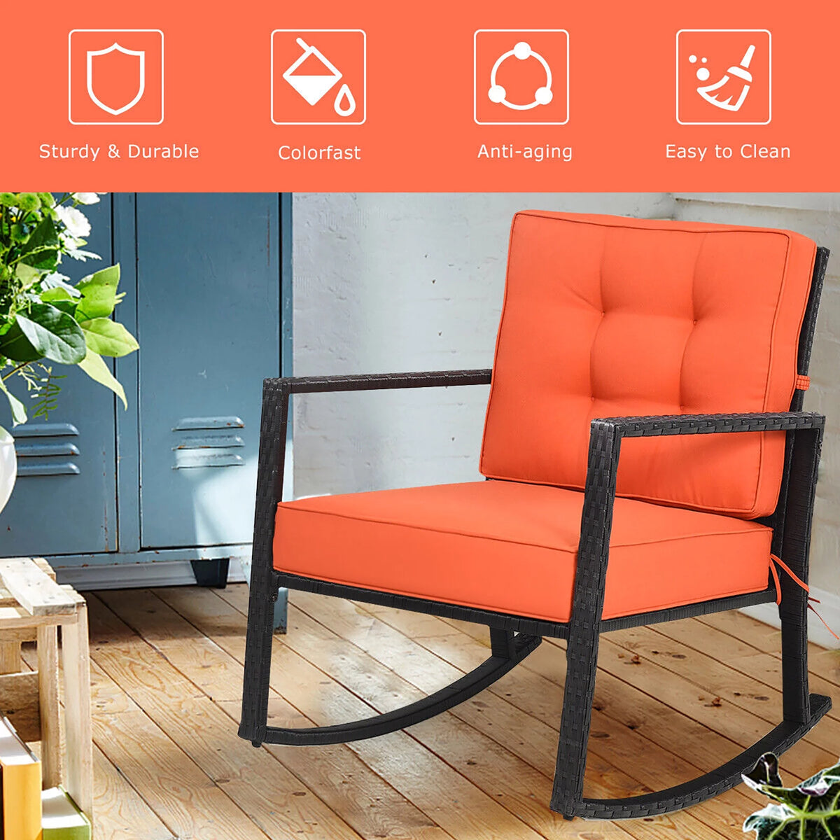 Outdoor Wicker Rocking Chair with Cushion T9949