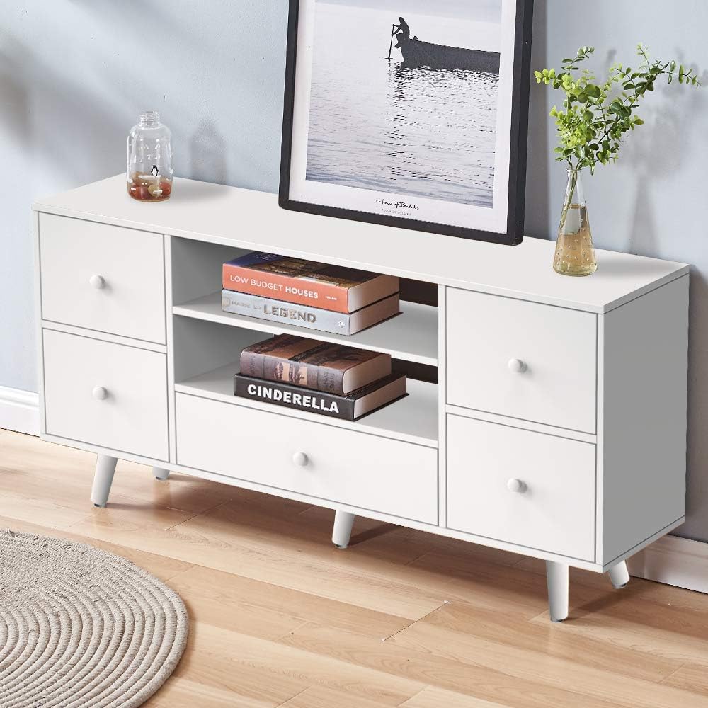 White Wood TV Stand Cabinet with 2 Doors V2417