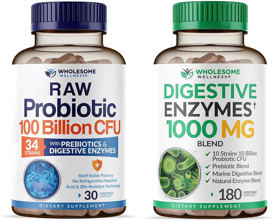 Organic Probiotics 100 Billion CFU Digestive Enzymes 1000mg with Prebiotics Z8413