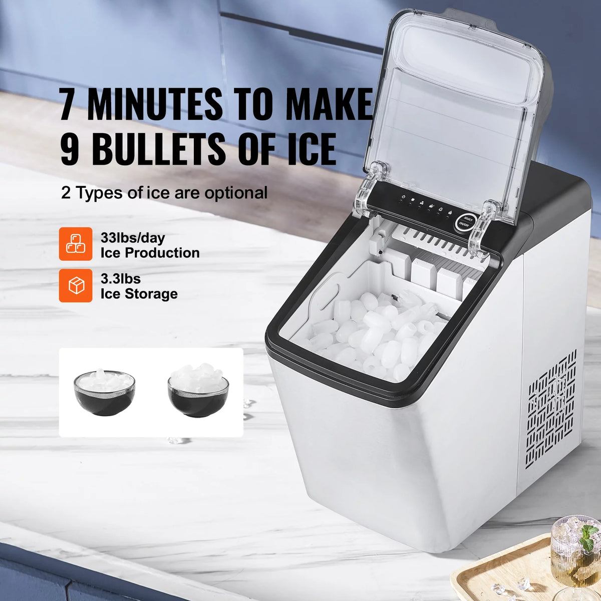 Portable Countertop Ice Maker 33lbs/24H with Scoop and Basket P719