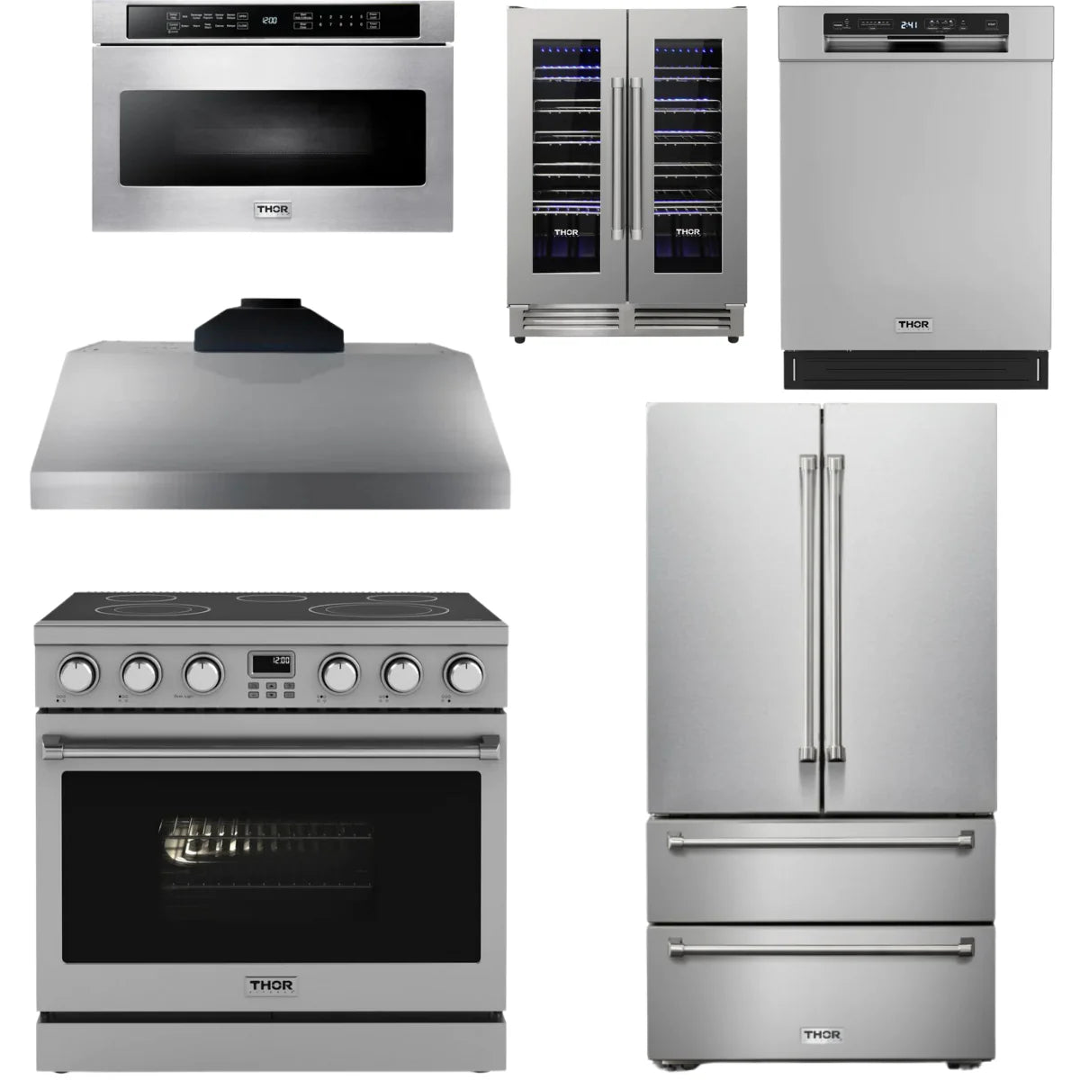 36 Electric Range, Range Hood, Refrigerator, Dishwasher, Microwave and Wine Cooler N634051