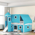 Full Over Full Wood Loft Bed with Slide and Tower K9206
