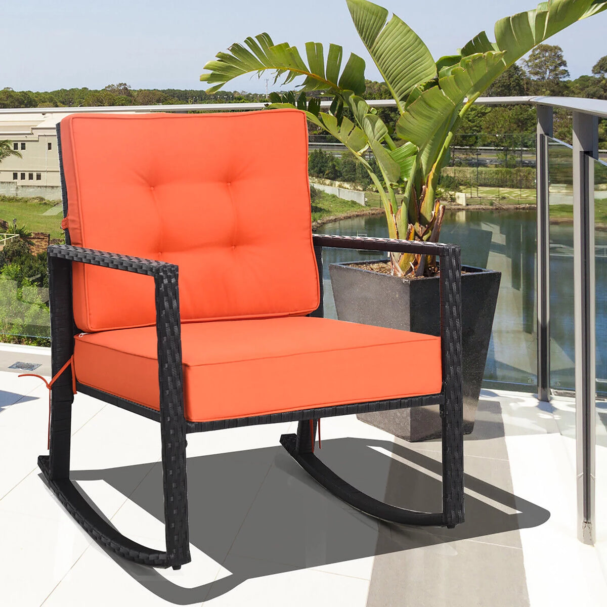 Outdoor Wicker Rocking Chair with Cushion T9949