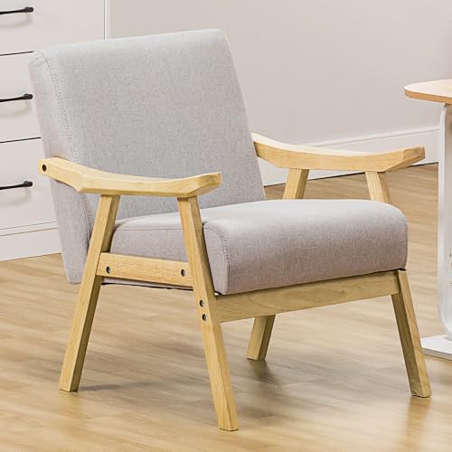 Mid Century Upholstered Accent Chair with Solid Wood Armrest H21338