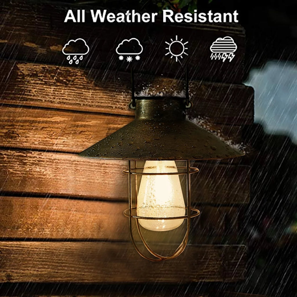 Metal Hanging Solar Lantern Waterproof with Edison Bulb D11510