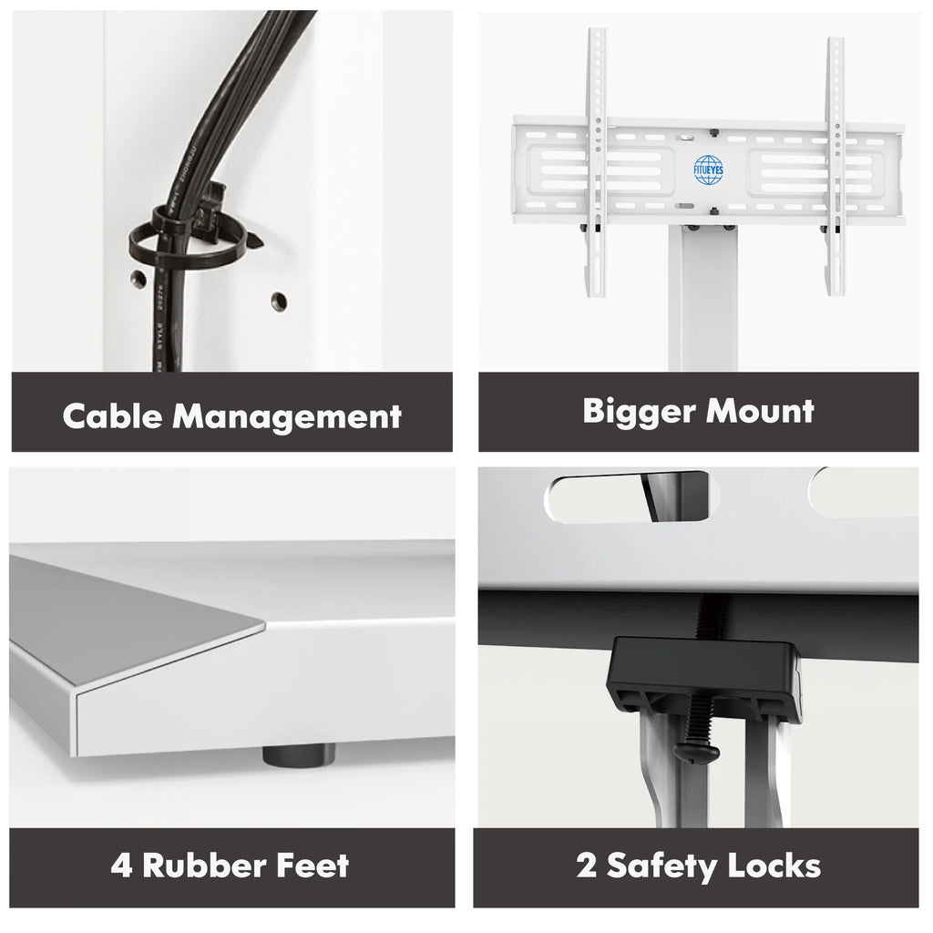 Iron Base Floor TV Stand for 32-75 Inch TVs with Adjustable Shelf, White U72043