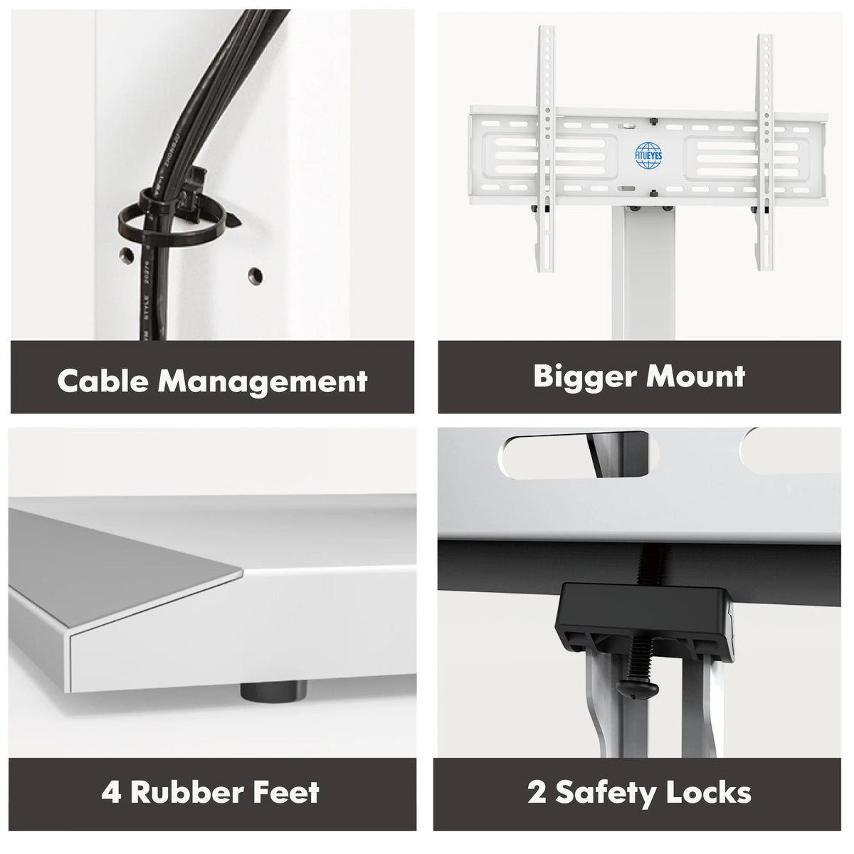 Iron Base Floor TV Stand for 32-75 Inch TVs with Adjustable Shelf, White U72043