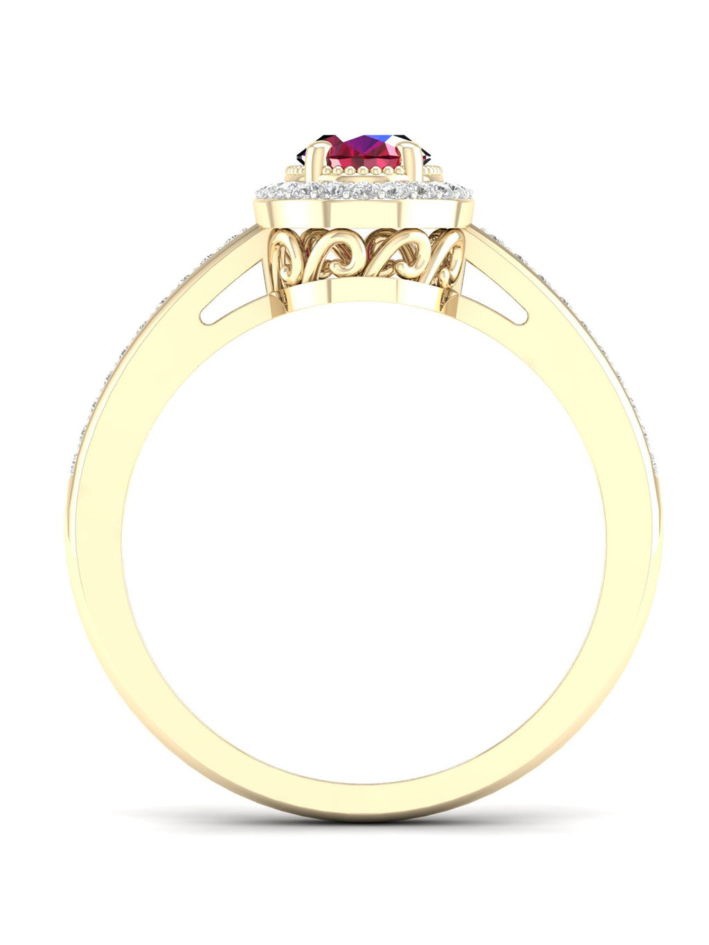 10K Yellow Gold Oval Cut Ruby Diamond Halo Ring Y203120