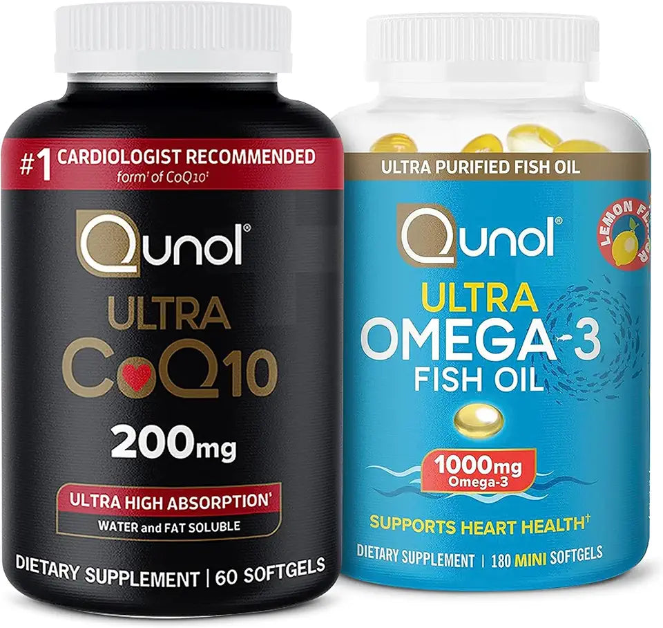 CoQ10 100mg Softgels 120 Count + Fish Oil Omega 3 Mini Softgels 1000mg 180 Count F53887